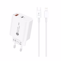 A6MaxL 20W USB-A USB-C sienas lādētājs ar 1m USB-C - Lightning kabeli – balts