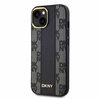 DKNY Ādas rūtainais magnētiskais apvalks iPhone 15 Plus / 14 Plus - melns