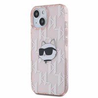 Karl Lagerfeld IML Choupette galvas un monogrammas apvalks iPhone 13 - rozā