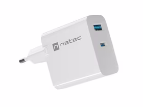 NATEC RIBERA GAN CHARGER 1x USB-A + 1x USB-C 65W balts