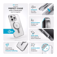 Speck Presidio Perfect-Clear ClickLock & MagSafe - iPhone 16 Pro maciņš (Clear / Chrome Finish / Serene sudrabs)