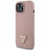 Guess GUHCP15SPCRTHCP iPhone 15 6.1" rozā/rozā cietais apvalks Croco Triangle Metal Logo