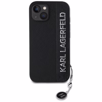 Karl Lagerfeld Saffiano Rhinestones & Charm viedtālruņa apvalks iPhone 15 / 14 / 13 - melns