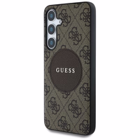 Guess 4G Apaļš Klasiskais Logotips Magnētiskais Viedtālruņa apvalks Samsung Galaxy S25 Brūna