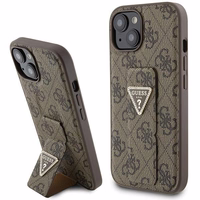 Guess viedtālruņa apvalks ar statīvu Grip Stand 4G Triangle Strass iPhone 15 - brūns