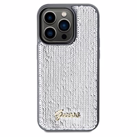 Guess Sequin Script Metal viedtālruņa apvalks iPhone 14 Pro Max – sudraba