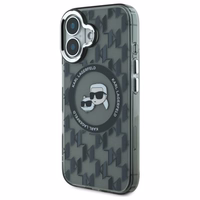 Karl Lagerfeld IML Monogram Karl & Choupette Head Magnētiskais viedtālruņa apvalks iPhone 16 - melns