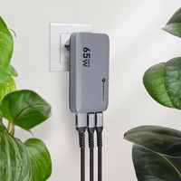 FORCELL F-ENERGY GaN III VT-47 īpaši plāns ceļojumu lādētājs 2 x Type C + USB A PD QC4.0 4A 65W pelēks
