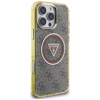 Guess IML Metal Glitter 4G Circle Triangle magnētiskais viedtālruņa apvalks iPhone 16 Pro Max - brūns