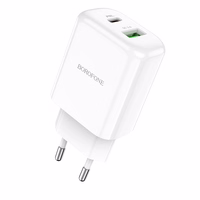 Borofone sienas lādētājs BN4 Potential - USB + Type C - QC 3.0 PD 2.0 20W balts
