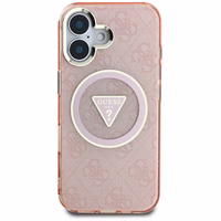 Guess IML Metal Glitter 4G Circle Triangle magnētiskais viedtālruņa apvalks iPhone 16 - rozā