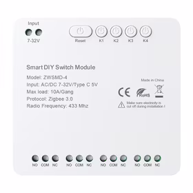 4 kanālu ZigBee slēdža modulis ar bezspensiumu DC 32V kontaktu Avatto ZWSMMD-4-32V
