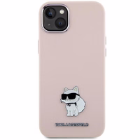 Karl Lagerfeld silikona Choupette Metal Pin viedtālruņa apvalks iPhone 15 Plus / 14 Plus - rozā