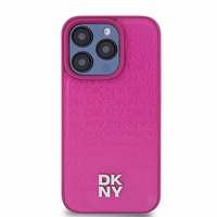DKNY Ādas monogrammas raksta metāla logotips Magnētiskais viedtālruņa apvalks iPhone 15 Pro - rozā
