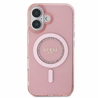 Guess IML Rhinestones Magnētiskais viedtālruņa apvalks iPhone 16 - rozā
