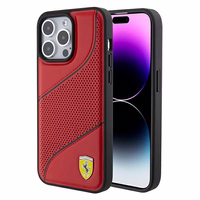 Ferrari Perforētās viļņu metāla logotips viedtālruņa apvalks iPhone 15 Pro - sarkans