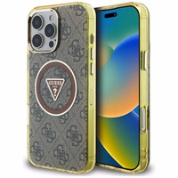 Guess IML Metal Glitter 4G Circle Triangle magnētiskais viedtālruņa apvalks iPhone 16 Pro - brūns