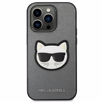 Karl Lagerfeld Saffiano Choupette Head Patch viedtālruņa apvalks iPhone 14 Pro Max - sudraba