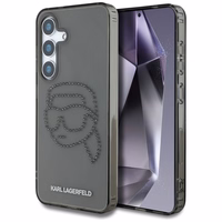 Karl Lagerfeld viedtālruņa apvalks ar rhinestones Karl Head logotipu Samsung Galaxy S25 melns