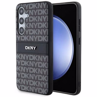 DKNY ādas Mono Stripe un Metal Logo viedtālruņa apvalks Samsung Galaxy S24+ - melns