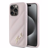 Karl Lagerfeld Diagonal Quilted Script viedtālruņa apvalks iPhone 15 Pro Max - rozā