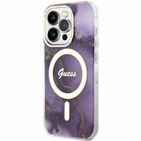 Guess GUHMP14LHTMRSU iPhone 14 Pro 6.1" violets/violets cietais apvalks Zelta Marmors MagSafe