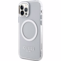 Guess Metal Outline MagSafe viedtālruņa apvalks iPhone 12 / iPhone 12 Pro – sudrabains