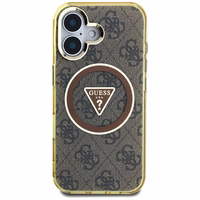 Guess IML Metal Glitter 4G Circle Triangle magnētiskais viedtālruņa apvalks iPhone 16 - brūns