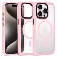 Liavec Hibrīda magnētiskais caurspīdīgs viedtālruņa apvalks iPhone 15 Pro gaiši rozā