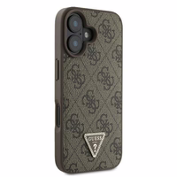 Guess ādas metāla logotips ar strazdiem viedtālruņa apvalks iPhone 16 - brūna