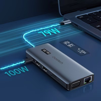 Choetech daudzfunkcionāls HUB ar displeju 12in1 USB-C uz USB-C / USB-A / HDMI / VGA / AUX / SD / TF pelēks (HUB-M26)