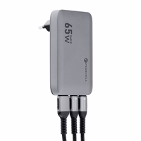 FORCELL F-ENERGY GaN III VT-47 īpaši plāns ceļojumu lādētājs 2 x Type C + USB A PD QC4.0 4A 65W pelēks