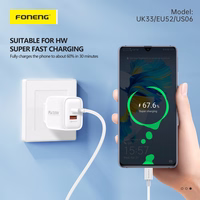 Foneng Sienas lādētājs EU52 - USB + Type C - QC 3.0 PD 30W balts