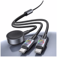 Kabelis USAMS Huan Series SJ754 72W USB-C uz USB-C + USB-C + bezvadu pulksteņa lādētājs tumšs