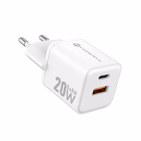 FORCELL F-ENERGY Mini GaN III VT-35A ceļojumu lādētājs ar 1 x Type C + 1x USB A ligzdām, PD QC4.0 20W balts