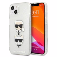 Karl Lagerfeld Glitter Karl's & Choupette Head apvalks iPhone 13 mini - pelēks