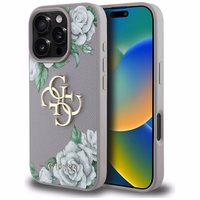 Guess Grained Roses Big 4G Logo viedtālruņa apvalks iPhone 16 Pro Max - violets