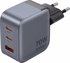 GaN Vention USB-C+C+A 70W lādētājs (pelēks)