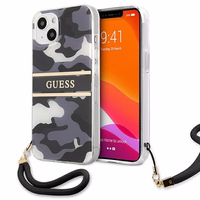 Guess GUHCP13MKCABBK iPhone 13 6.1" melns/melns cietais apvalks Camo Strap Collection