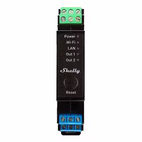 Shelly Pro 2PM DIN sliedes 2 kanālu relejs, WiFi/LAN (jaudas mērīšana)