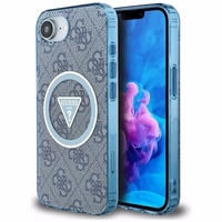Guess IML Metal Glitter 4G Circle Triangle magnētiskais viedtālruņa apvalks iPhone 16e - zils
