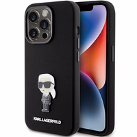 Karl Lagerfeld Silikona Ikonik Metal Pin apvalks viedtālrunim iPhone 15 Pro - melns