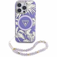 Guess Palm Trees Triangle Pearl Strap Magnētiskais viedtālruņa apvalks iPhone 16 Pro Max violets