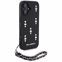 Karl Lagerfeld Saffiano Crystals ar ķēdi viedtālruņa apvalks iPhone 16 - melns