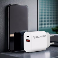 Blavec sienas lādētājs BC-2 - USB + Type C - QC 3.0 PD 20W ar Type C uz Type C kabeli (TCBC2-UCW20+CC) balts