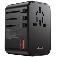 USAMS Tīkla adapteris 1xUSB+2xUSB-C T62 65W 4w1 US/AU/EU/UK melns CC199TC01 (US-CC199) Universāls ceļojumu lādētājs