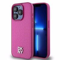 DKNY Ādas monogrammas raksta metāla logotips Magnētiskais viedtālruņa apvalks iPhone 15 Pro - rozā