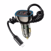 BWOO CC96L 30W PD car lādētājs 1x USB-C 1x USB port with lightning kabelis pelēks