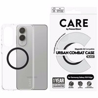 CARE by PanzerGlass Flagmanis Urban Combat melns viedtālruņa apvalks ar QI Samsung Galaxy S25 Edge - caurspīdīgs