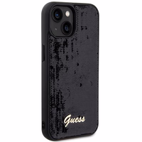 Guess Sequin Script Metal viedtālruņa apvalks iPhone 14 / 15 / 13 - melns